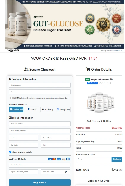 GutGlucose Secure Order Page — Checkout